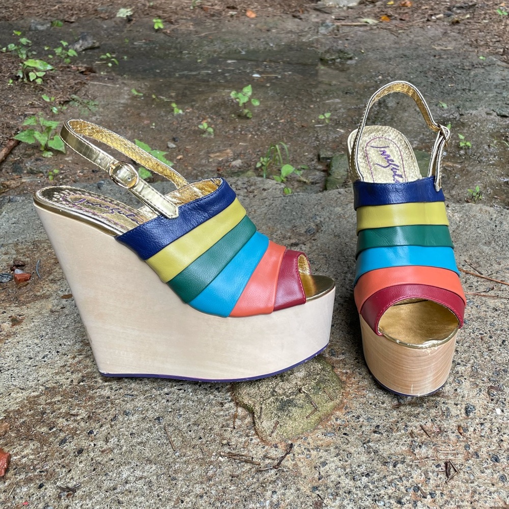 Irregular Choice Rainbow Platform Wedges Size 7.5